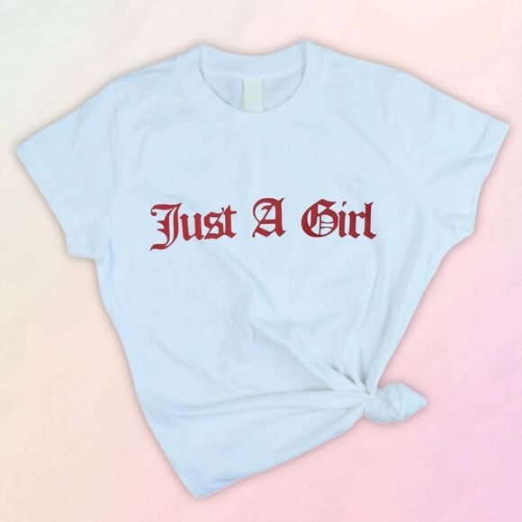 “Just A Girl”, Custom, Old English Style, Short Sleeve Tee - Picture 1 of 15